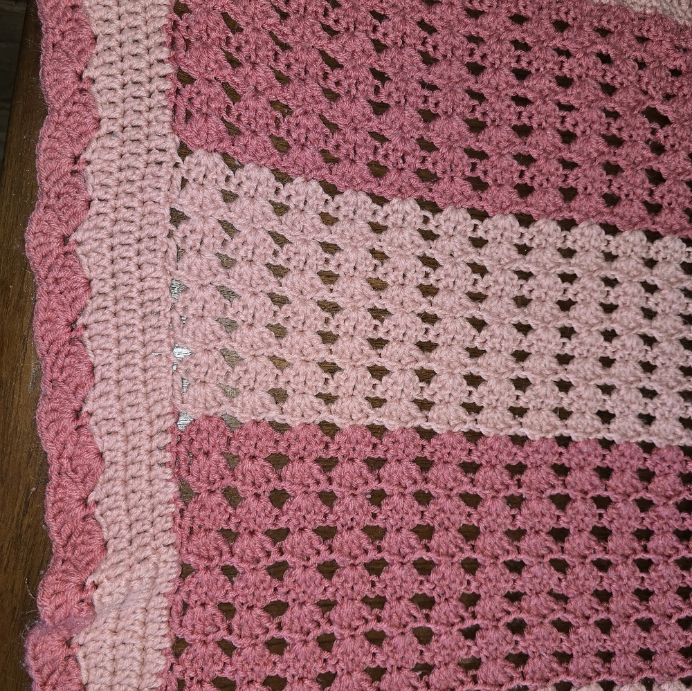 Vintage Crochet Pink on Pink Blanket Throw Handmade Wonderfulness 35 x 53 inches - Picture 3 of 11
